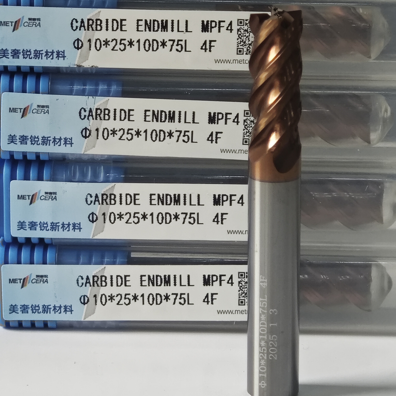 MPF4 universel 4 flûtes moulin à extrémité plate 10 mm Φ10x25x10Dx75mm pour couper l'acier allié à faible teneur en carbone dans la dureté HRC55-60