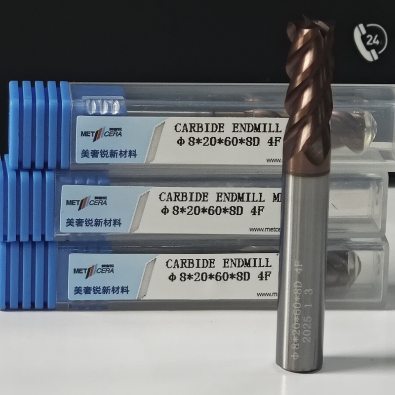 Couche de TiAlSi de traitement rugueux de 8 mm HRC55-60 Dureté Coupeuse de fraisage à quatre bords pour pièces d'acier à faible alliage