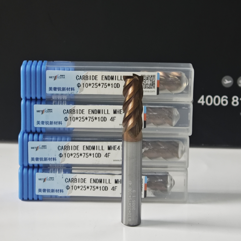 MHE4 revêtement en TiAlSi HRC55-60 Coupeuse de fraisage à quatre bords à haute dureté 10 mm, φ10.0x25x10Dx75 mm